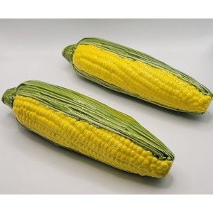 Art Glass Handblown Corn on the Cob Green Yellow Glass SIGNED